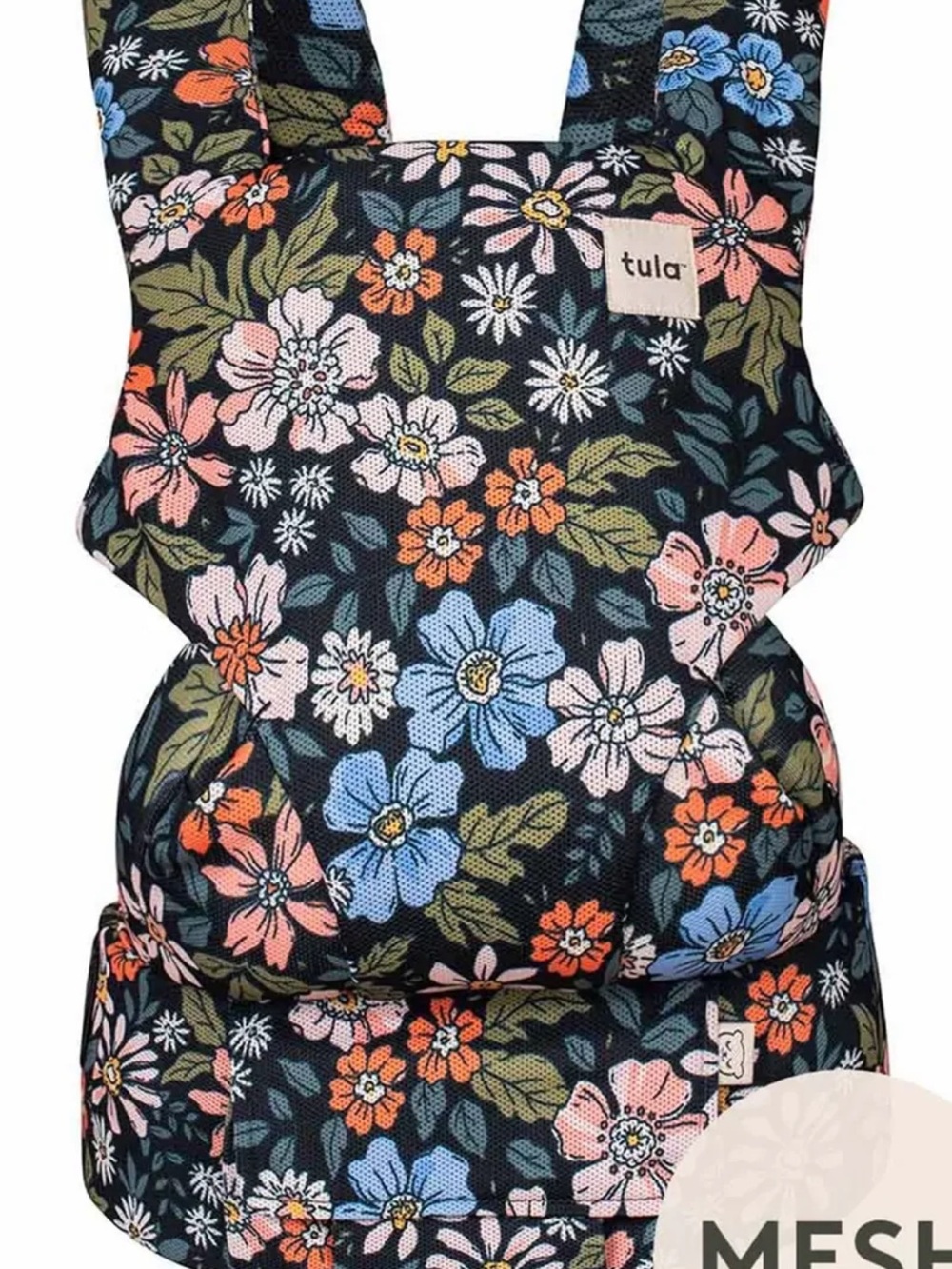 Tula explore Olivia - Black with Blue, Pink, Orange and Green Flowers